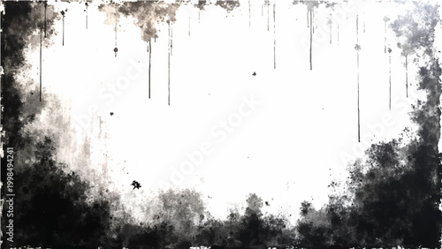 Canvastavla Abstract Vector monochrome frame design with textured edges and grunge artistic backdrop featuring rough ink stains and dark tones