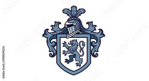 Blue Lion Shield Coat of Arms.