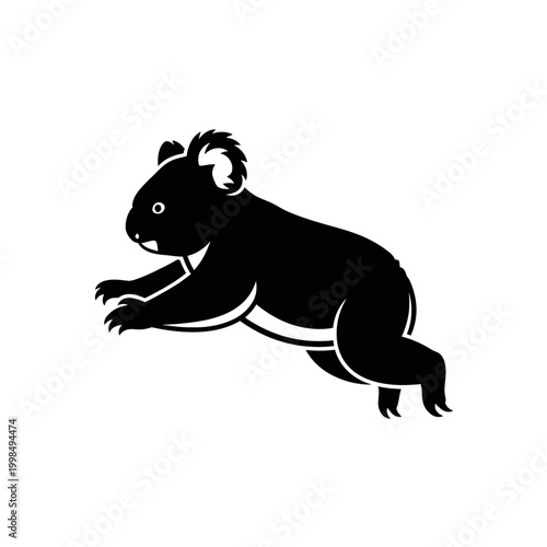 Silhouette of a koala bear jumping.