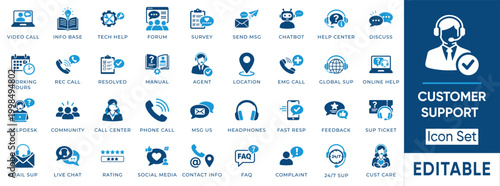 Customer Support and Call Center solid icon set. Includes symbols for Helpdesk, Live Chat, Chatbot, Complaint, and 24/7 Support. Solid vector icons for customer service and technical assistance.
