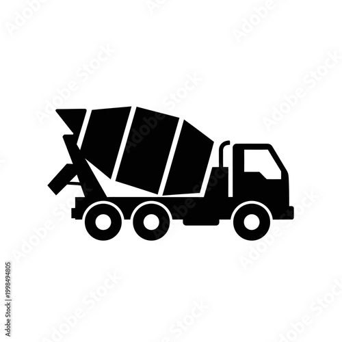 Silhouette of a concrete mixer truck.