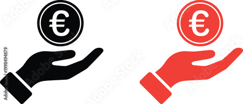 Hand holding euro coin icon Vector