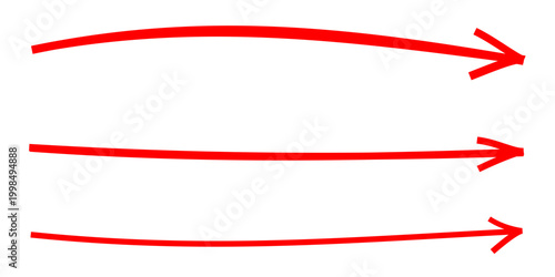 Red hand drawn curved arrows set isolated on white background, thick brush stroke style directional pointers for web design, infographic elements and ui navigation icons