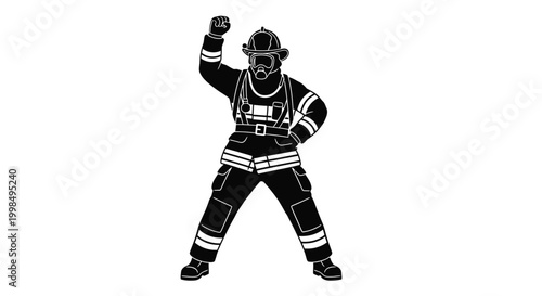 Firefighter in protective gear stance.