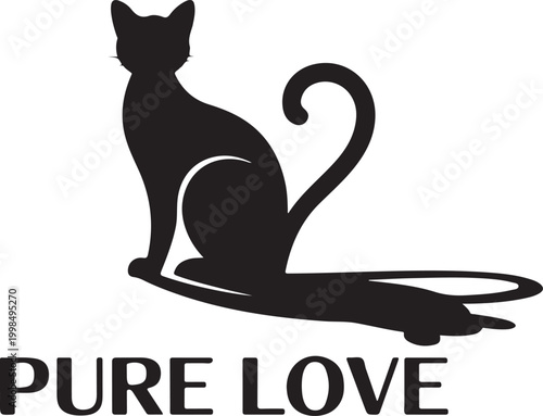 Black cat silhouette with curled tail and text animal
