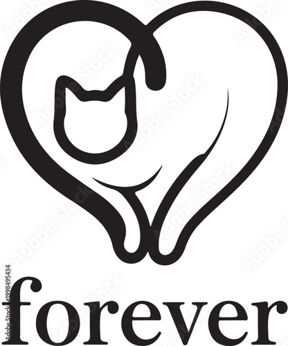 Black cat silhouette inside heart shape with text forever