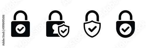 Security lock shield icons set, protection shield symbols with padlock