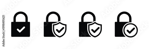 Security lock shield icons set, protection shield symbols with padlock