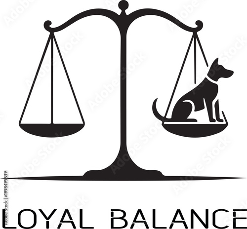 Black dog on scales illustration with text balance