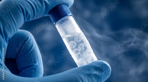 Microscopic View of Frozen Embryos in Cryogenic Tube for In Vitro Fertilization Process