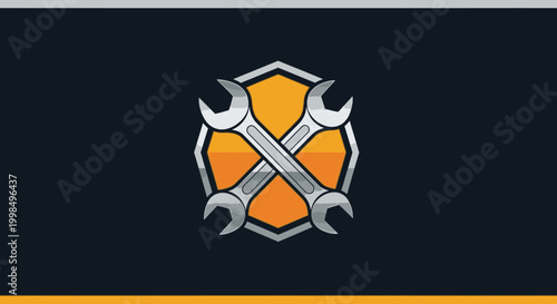 Wrenches crossed on orange background.