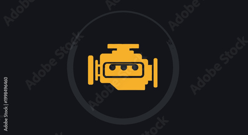 Yellow Engine Check Light Icon Symbol.