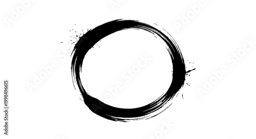 A hand-drawn black ink brushstroke forms an imperfect circular shape, resembling a traditional Japanese Enso symbol on a clean white background.