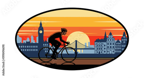 A silhouette of a mountain biker riding a bicycle against the sky depicts a person engaged in the sport of cycling