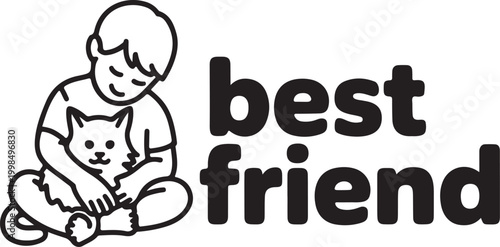 Child hugging cat with text best friend kitten