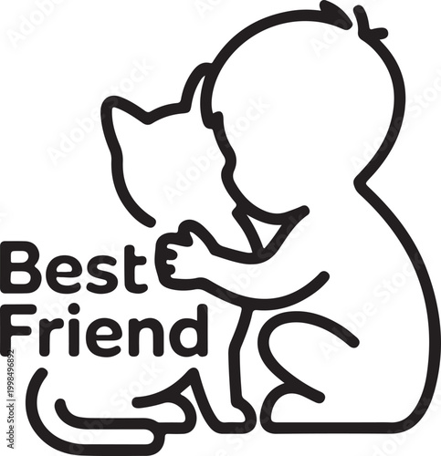 Child hugging cat with best friend text embrace friendship