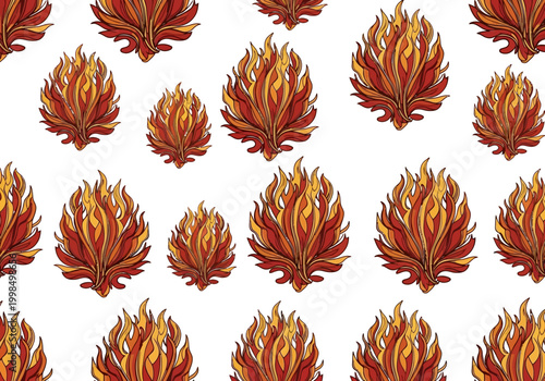 A vibrant illustration of numerous flames burning fiercely in a pattern.