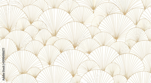 Seamless pattern with gold fan shaped ginkgo leaves