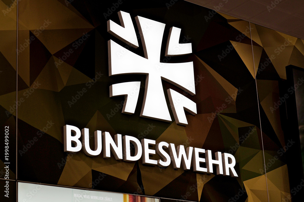 Fototapeta premium Hannover, Germany - April 22, 2026: Bundeswehr logo in Hannover - The Bundeswehr are the armed forces of the Federal Republic of Germany