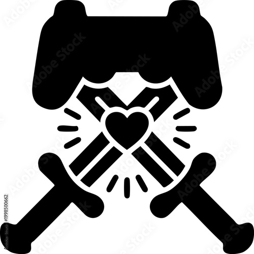 Two swords crossing over heart with game controllers.