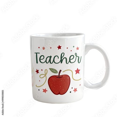Teacher Appreciation Mug with Apple & Stars Design on transparent background