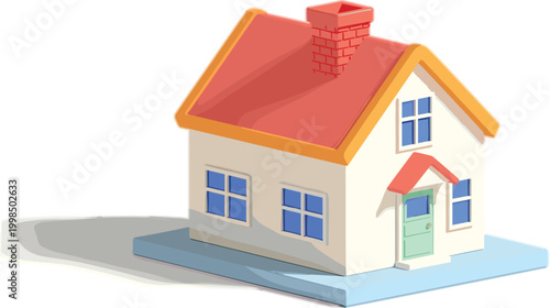 PrintIsometric 3D vector illustration of a cozy suburban house with red roof chimney and green door