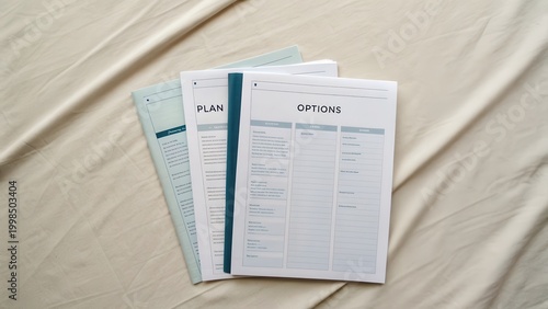 Business Planning Documents with Options on a Neutral Background