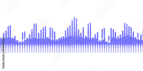A digital sound wave vector illustration featuring a financial growth bar chart and music equalizer design to represent market data success in a modern city business concept