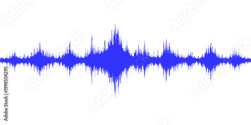Blue digital audio waveform vector illustration featuring a modern electronic sound wave pulse and equalizer frequency line design for music technology or medical heart beat graph applications