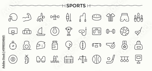 Sports icon set. Related to recreation, gym, game, competition, activity, fitness and more. Athletics icon set. Vector outline icons collection. Vector illustration. Pixel perfect.