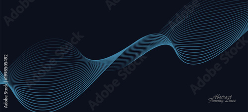 A dynamic and abstract digital design with flowing blue waveforms against a dark background,smooth, curving lines and dotted patterns that create a sense of movement and energy. Eps10