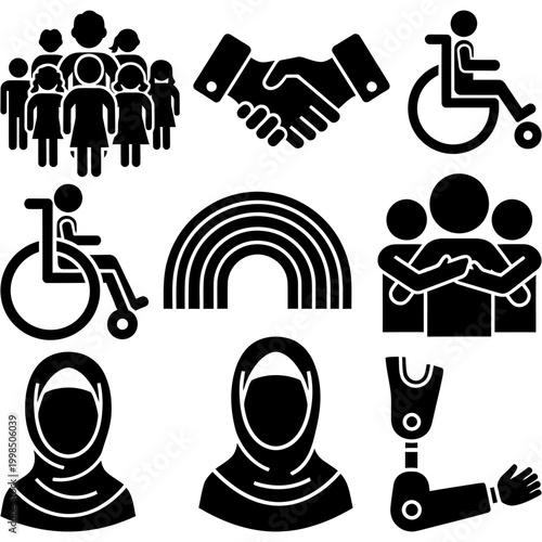 Accessible Disability and Equality Icon Set Wheelchair Support Vector

