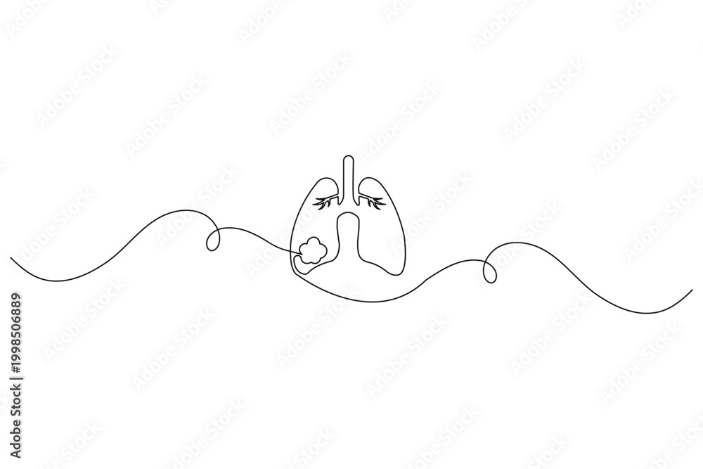 Obraz premium Lung continuous single line drawing minimalist style isolated outline illustration
