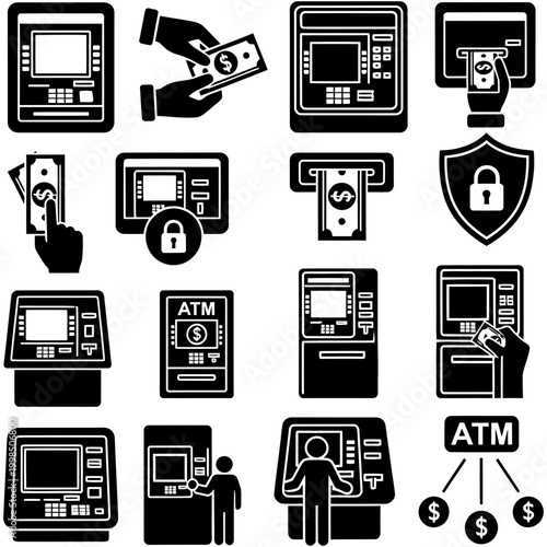 ATM Machine and Payment Terminal Icon Set Digital Banking Vector

