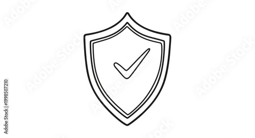 Hand drawn shield with check mark symbol for security and protection.