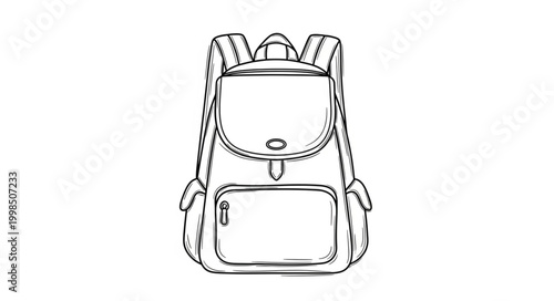 Hand drawn sketch of a canvas backpack with straps and pockets.