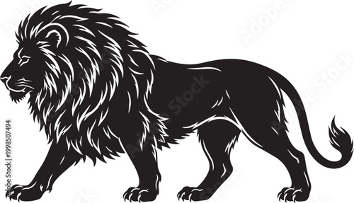 Black lion silhouette walking forward