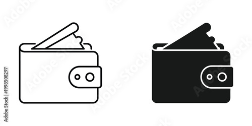 Comparison of empty and filled wallet icons with coins and cards