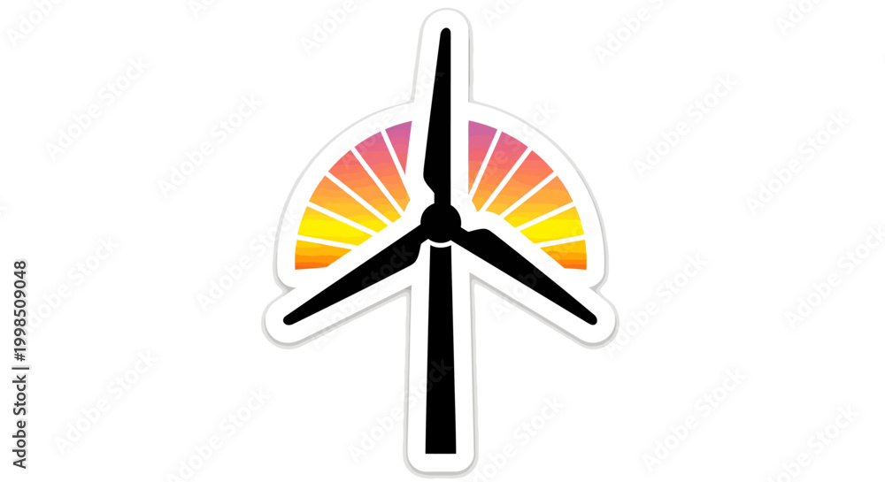 Obraz premium Wind turbine icon with colorful sunburst design element
