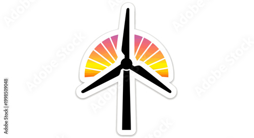 Wind turbine icon with colorful sunburst design element