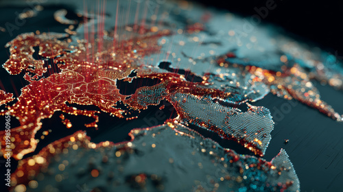 AI model predicting disease outbreaks on a global data map. 