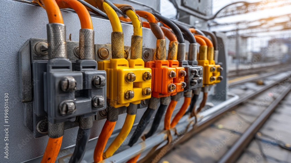 Fototapeta premium Railway Signal Control Wiring Terminals with Color Coding