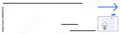 Workflow concept. Stylized design arrows and a light bulb for ideas and innovation. Workflow visualization highlights process steps and project development. Perfect for productivity, planning