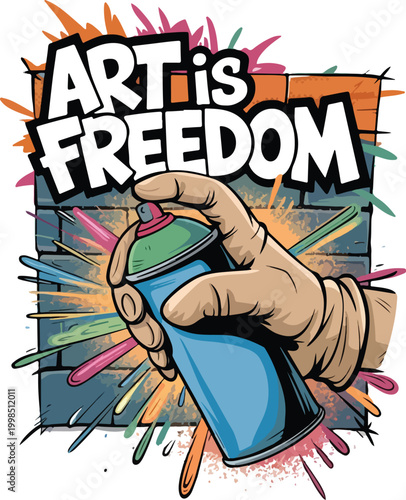 Graffiti T-Shirt Design Vector Illustration with Spray Paint Can, Urban Street Art Style, Creative Typography, Colorful Splash Background, Modern Graphic Tee Print