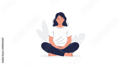 Meditating woman, yoga pose, mindfulness illustration, relaxation vector
