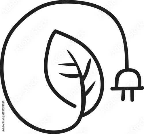 Green Energy Leaf Plug and Sustainable Power Icon