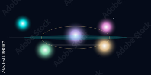 Abstract glowing light orbs in dark blue space background Vector