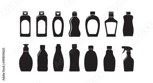 Various cosmetic bottles and containers silhouettes set for beauty products in vector illustration collection design.