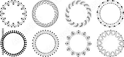 Fotografija Decorative black circle frames collection with intricate floral and geometric pa