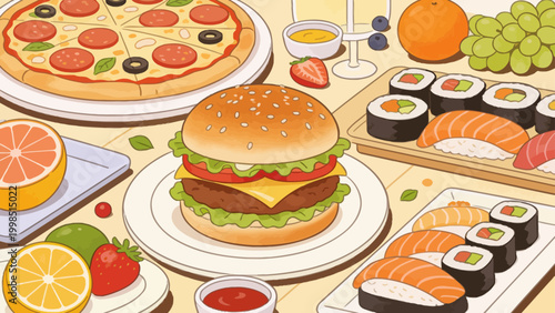 Assorted food items on table